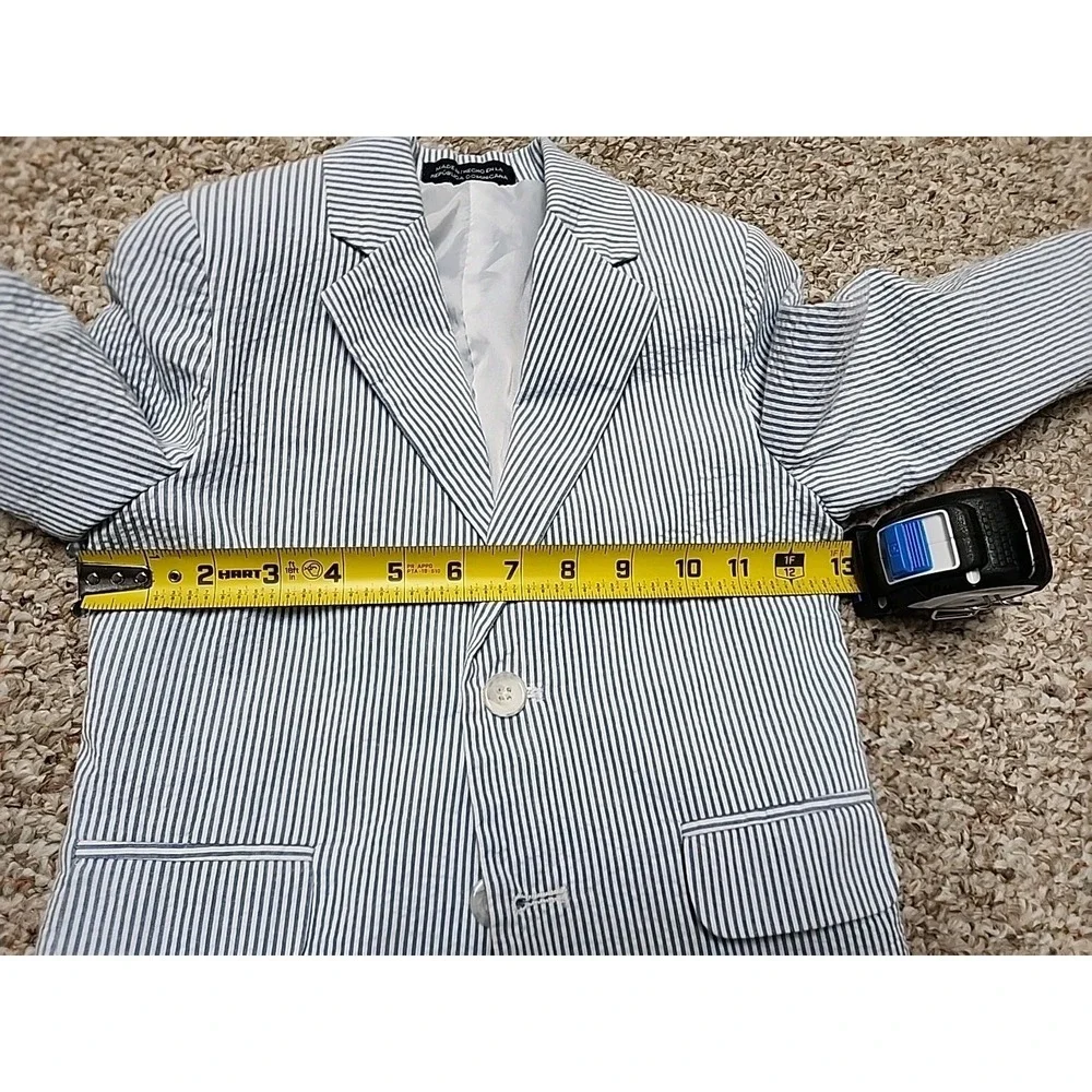 Nautica Seersucker Blazer Jacket Boys Size 5 Reg Blue White 2 Button